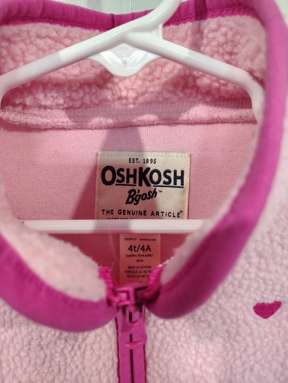 OshKosh B'gosh Girls 4T Full Zip Sherpa Fleece Jacket Pink